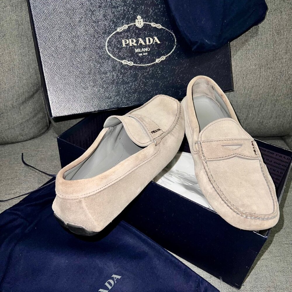 PRADA Men's Grey Suede Leather Loafers - Size 8.5 Italy / US 9.5-10